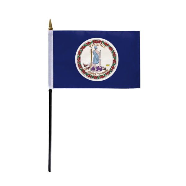 AGAS Virginia Stick Flag 4x6 Inch with 11 inch Plastic Pole - Printed Polyester
