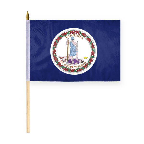 AGAS Virginia Stick Flag 12x18 Inch with 24 inch Wood Pole - Printed Polyester