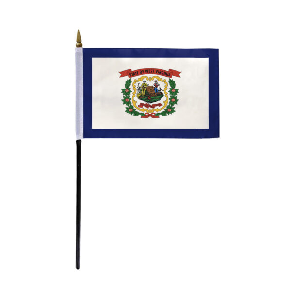 AGAS West Virginia Stick Flag 4x6 Inch with 11 inch Plastic Pole - Printed Polyester