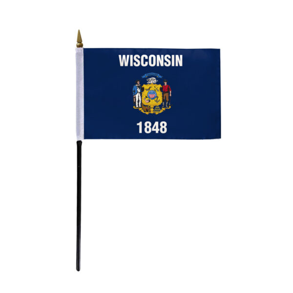 AGAS Wisconsin Stick Flag 4x6 Inch with 11 inch Plastic Pole - Printed Polyester