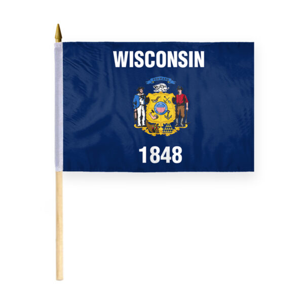 AGAS Wisconsin Stick Flag 12x18 Inch with 24 inch Wood Pole - Printed Polyester