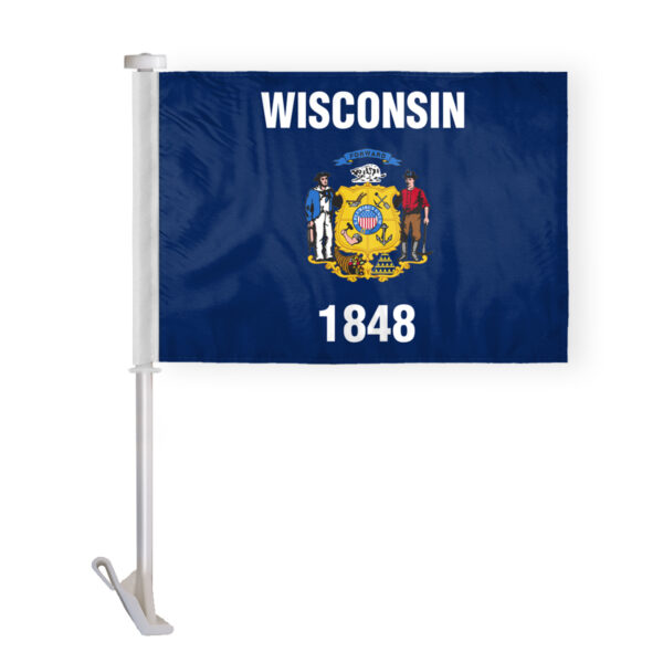 AGAS Wisconsin State Car Window Flag 10.5x15 inch - Double Side Printed Knitted Polyester