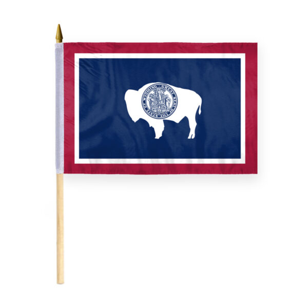 AGAS Wyoming Stick Flag 12x18 Inch with 24 inch Wood Pole - Printed Polyester