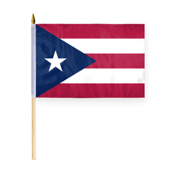 AGAS Puerto Rico Stick Flag 12x18 Inch with 24 inch Wood Pole - Printed Polyester