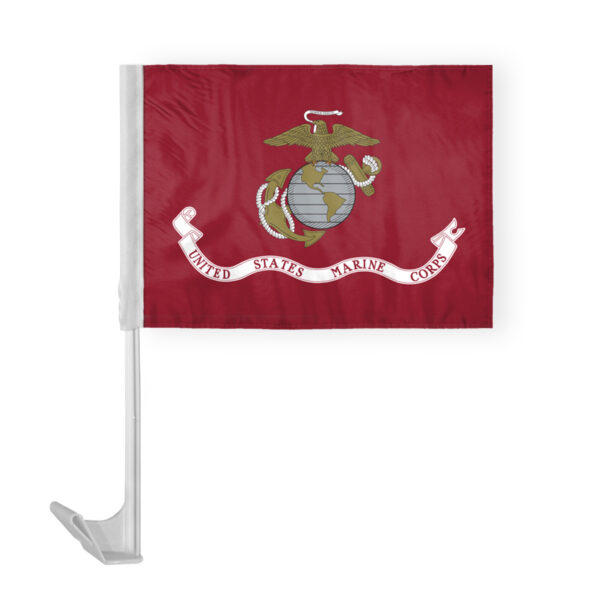 AGAS 12x16 inch US Marine Corps Military Car Flag - Attached to 17 inch White Plastic Flex Pole