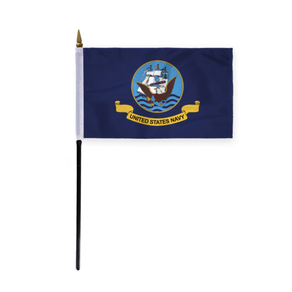 AGAS 4x6 Inch US Navy Military Stick Flags- mounted on 11 inch Black Plastic Pole