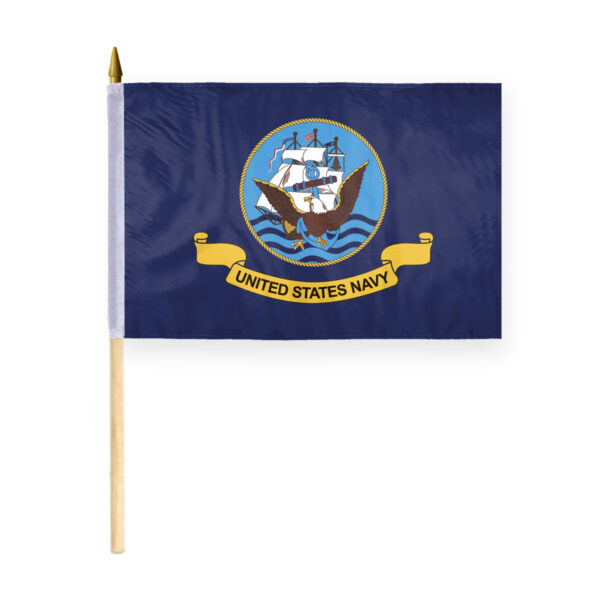 AGAS 12x18 Inch US Navy Stick Flags- mounted on 24 Inch tall x 5/16 inch