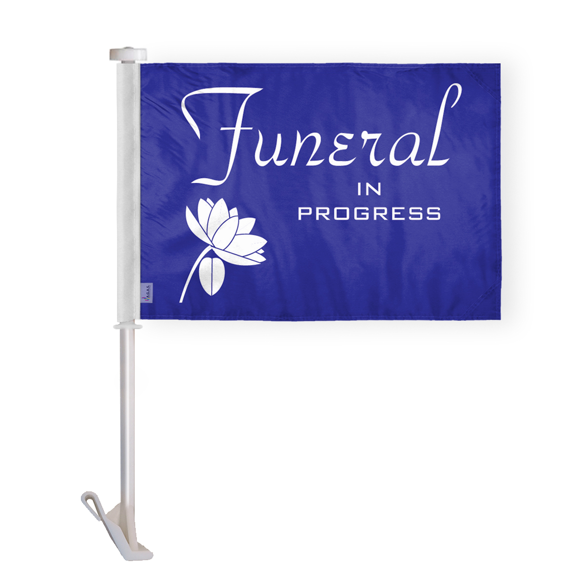 AGAS 10.5x15 inch Funeral In Progress Premium Car Window Flag Purple & White Flower Design