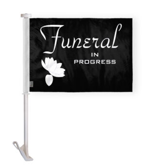AGAS 10.5x15 inch Funeral In Progress Premium Car Window Flag Black & White Flower Design