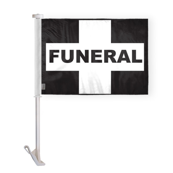 AGAS Car Window Funeral Cross Car Flags - 10.5x15 inch White Cross on Black