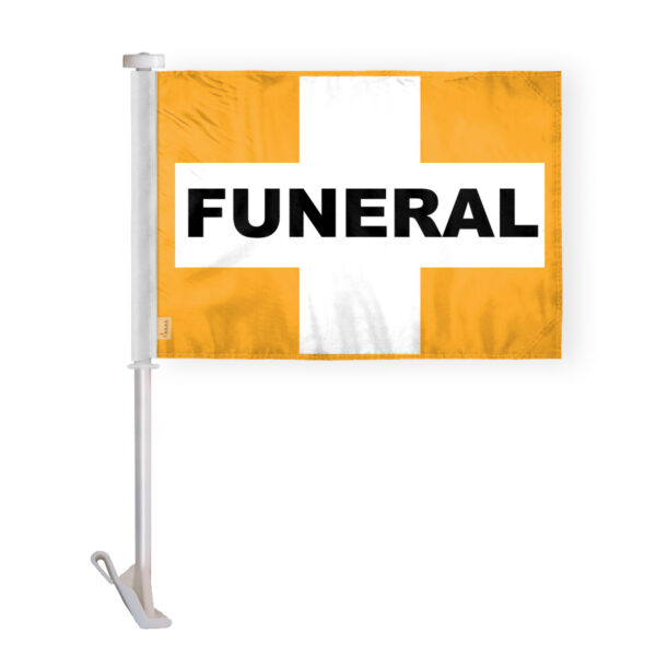 AGAS Car Window Funeral Cross Car Flags - 10.5x15 inch White Cross on Gold