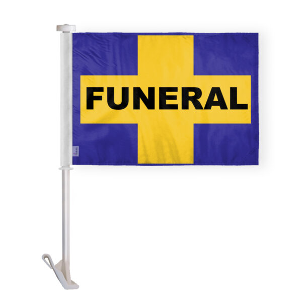 AGAS Car Window Funeral Cross Flag - 10.5x15 inch Yellow Cross on Purple