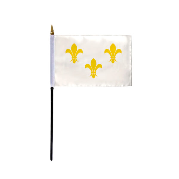 4"x6" White Fleur de Lis flag w/pole
