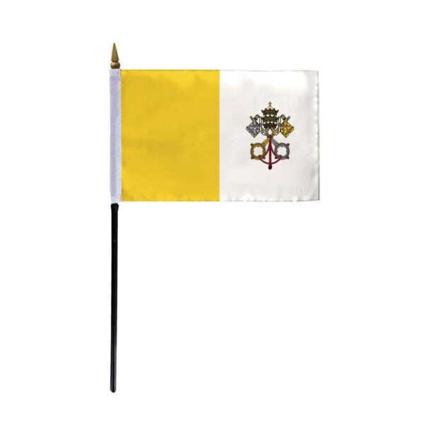 AGAS Flags 4"x6" Inch Papal Stick Flag, Printed on Economy Polyester