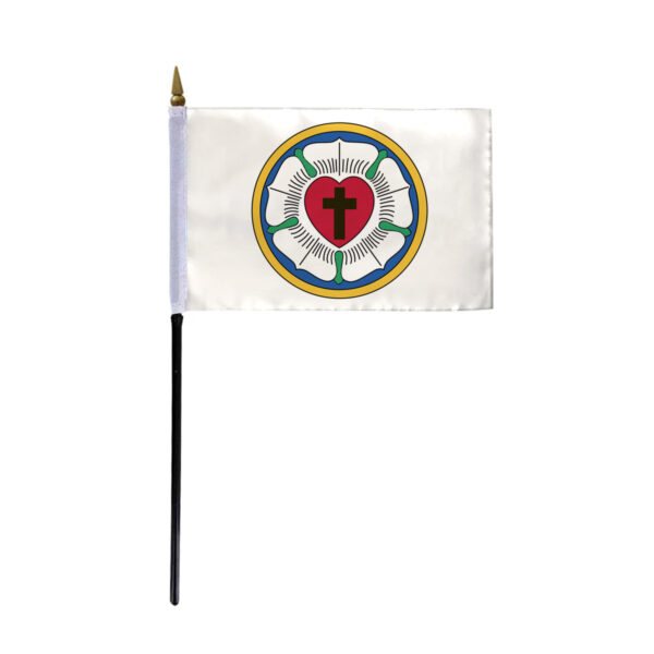 AGAS Flags 4"x6" Inch Lutheran Rose Stick Flag, Printed on Economy Polyester