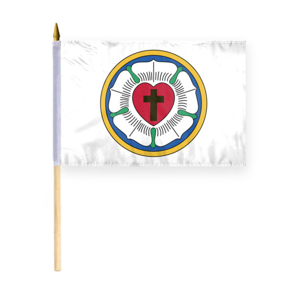 AGAS Flags 12"x18" Inch Lutheran Rose Stick Flag, Printed on Economy Polyester