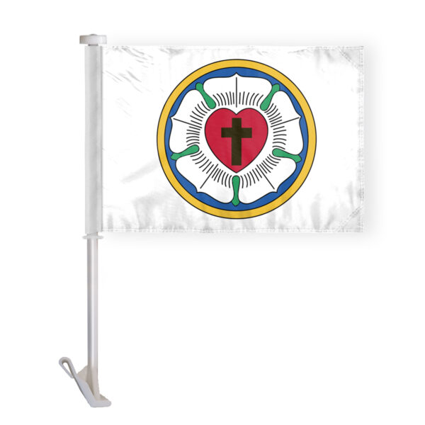 AGAS Flags 10.5"x15" Inch Lutheran Rose Premium Car Flag, Printed on Double Sided Wrap Knitted Polyester