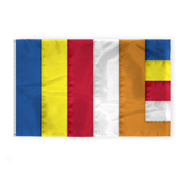 AGAS Flags 5'x8' Ft Buddhist Flag, Sewn Flag,Embroidered on 200D Nylon.