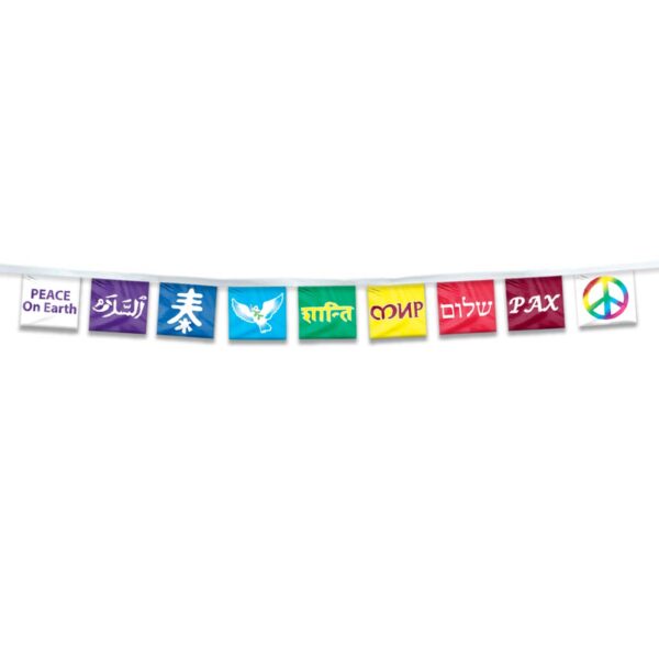 AGAS 15' Ft Universal Peace Streamers - Rainbow Peace Prayer Flag String