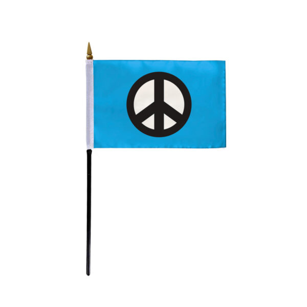 AGAS Small Handheld Blue Peace Symbol Stick Flag - 4x6 inch Polyester Material