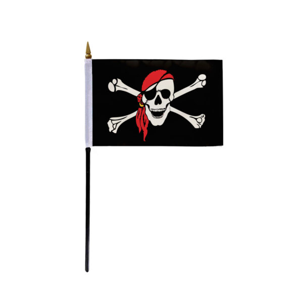 AGAS Red Skull Pirate Bandana One Eyed Jack Small Hand Waving Flag 4x6 inch
