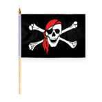 AGAS Pirate Skull & Cross Bones With Red Bandana 12" X 18" Inch Stick Flag