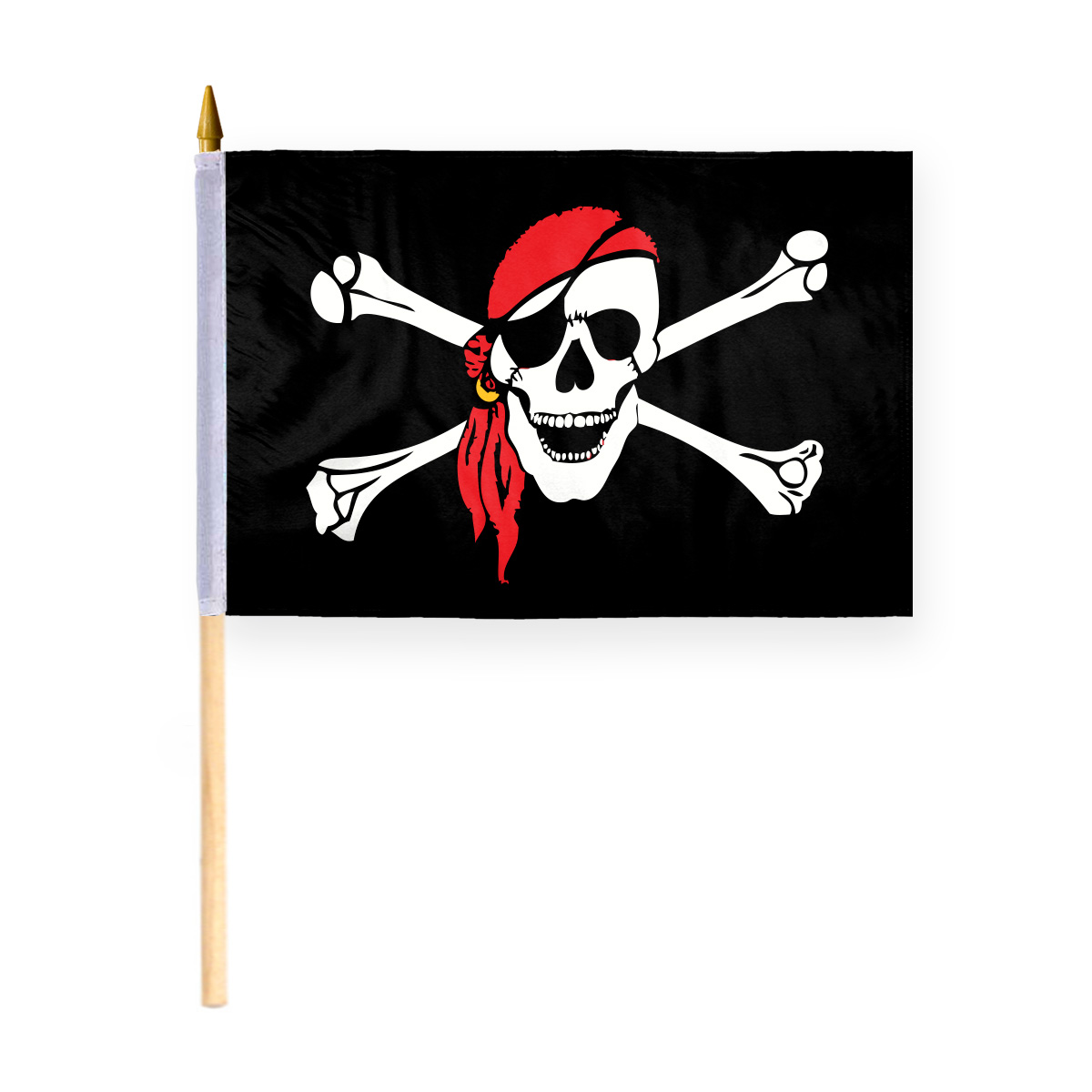 AGAS Pirate Skull & Cross Bones With Red Bandana 12" X 18" Inch Stick Flag