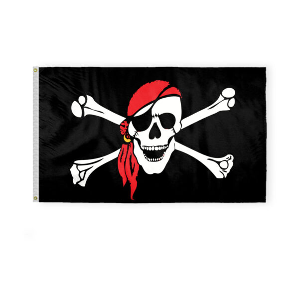 AGAS Red Bandana Jolly Roger Pirate Flag 3x5 ft