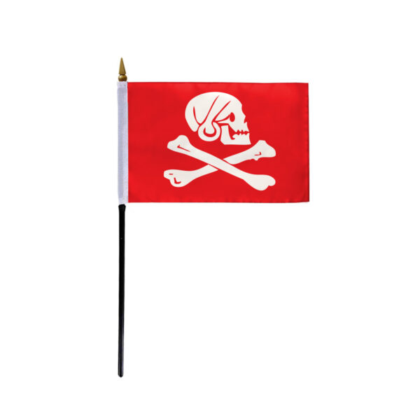 AGAS Henry Every Red Pirate Stick Flag 4x6 inch - Polyester Fabric 11 inch Plastic Pole