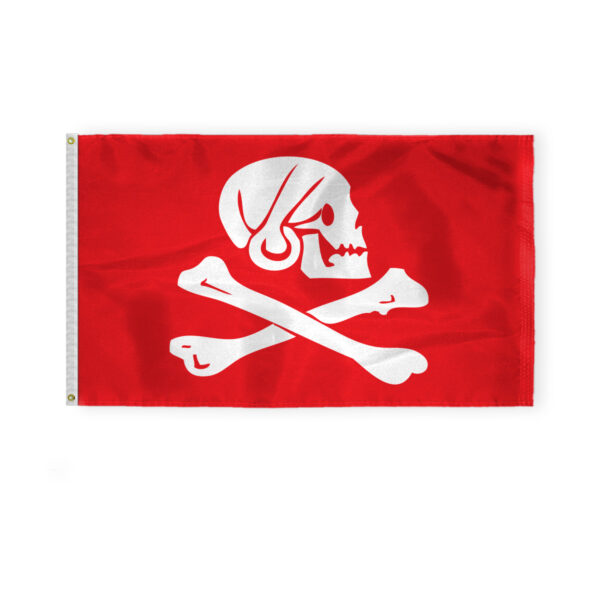 AGAS Henry Every Red Jolly Roger Skull Cross Bones Death Pirate Flag 3X5 Ft Foot