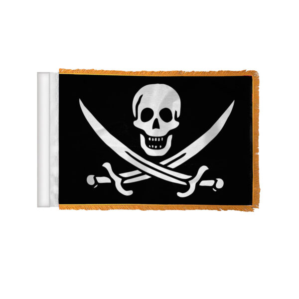 AGAS Pirate Jack Rackham Antenna Flag For Cars with Gold Fringe 4x6 inch