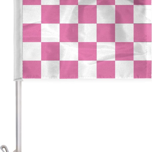AGAS Pink White Checkered Car Flags - 10.5x15 inch