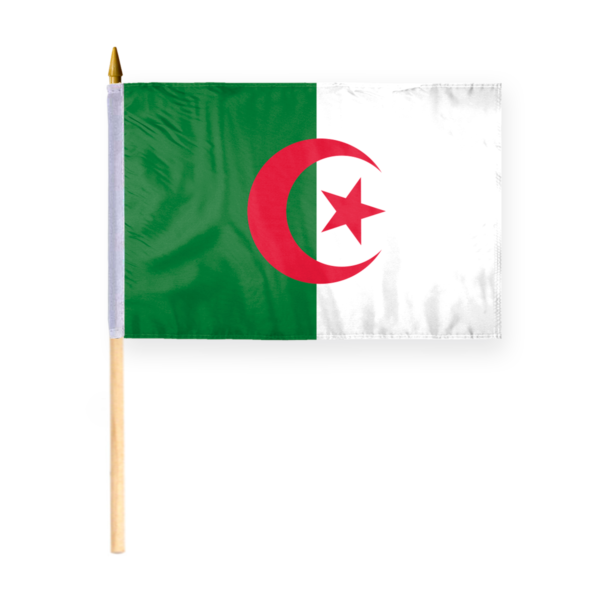 AGAS Algeria Stick Flag 12x18 inch mounted onto 24 inch Wood Pole