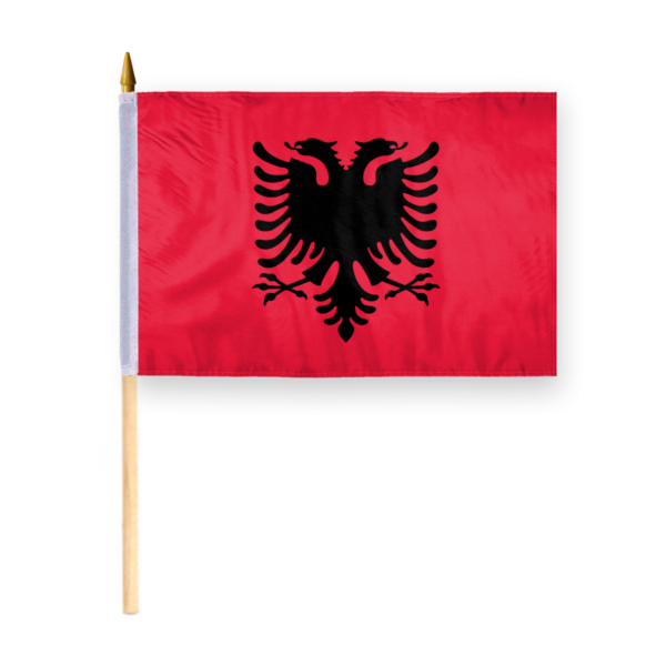 AGAS Small Albania Country Flag 12x18 inch mounted onto 24 inch Wood Pole Polyester