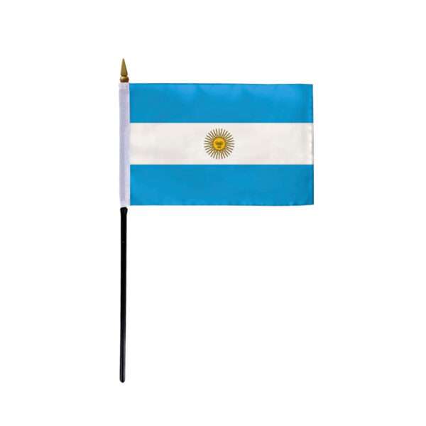 AGAS Argentina Stick Flag With Seal 4x6 inch mounted onto 11 inch Plastic Pole - Printed Single Sided on Polyester