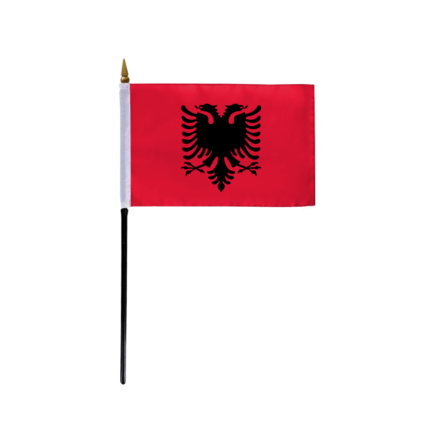 AGAS Small Albania Country Flag 4x6 inch mounted onto 11 inch Plastic Pole Polyester