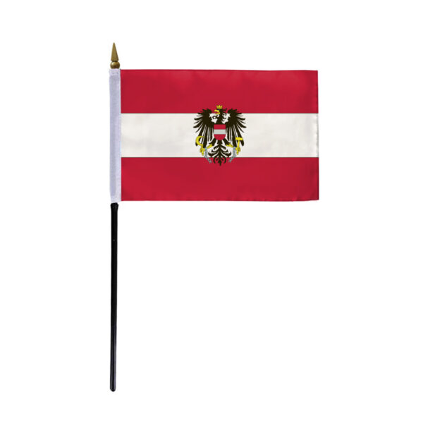 AGAS Austria with Eagle Seal Stick Flag 4x6 inch mounted onto 11 inch Plastic Pole