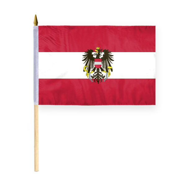 AGAS Austria with Eagle Seal Stick Flag 12x18 inch mounted onto 24 inch Wood Pole