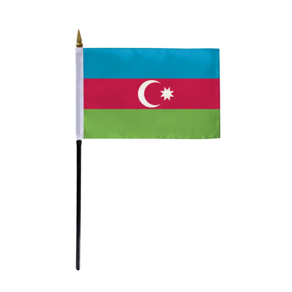 AGAS Small Azerbaijan 4x6 inch Flag mounted onto 11 inch Plastic Pole Polyester