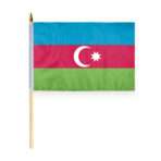 AGAS Small Azerbaijan 12x18 inch Flag mounted onto 24 inch Wood Pole
