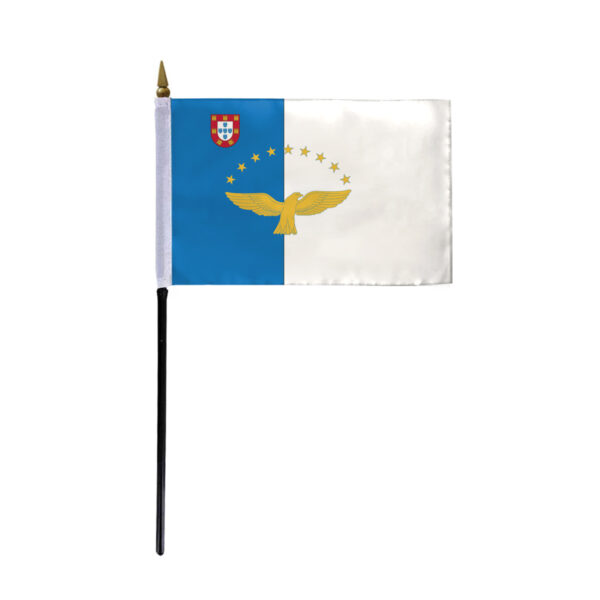 AGAS Small Azores 4x6 inch Flag mounted onto 11 inch Plastic Pole Polyester Fabric Stitched Edges Azores Hand Held Mini Small Stick Flags