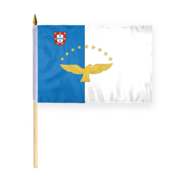 AGAS Small Azores 12x18 inch Flag mounted onto 24 inch Wood Pole Polyester Fabric Double Stitched Handheld Mini Azores Flag on Stick
