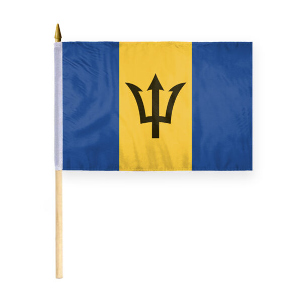 AGAS Small Barbados 12x18 inch Flag mounted onto 24 inch Wood Pole