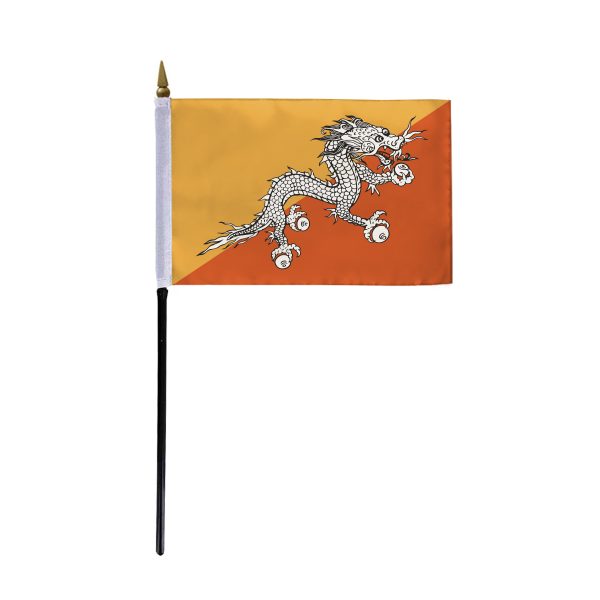 AGAS Bhutan Flag 4x6 inch - 11" Plastic Pole 100% Polyester