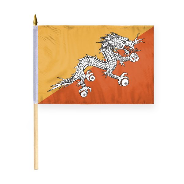 AGAS Bhutan Flag 12x18 inch - 24" Wood Pole 100% Polyester
