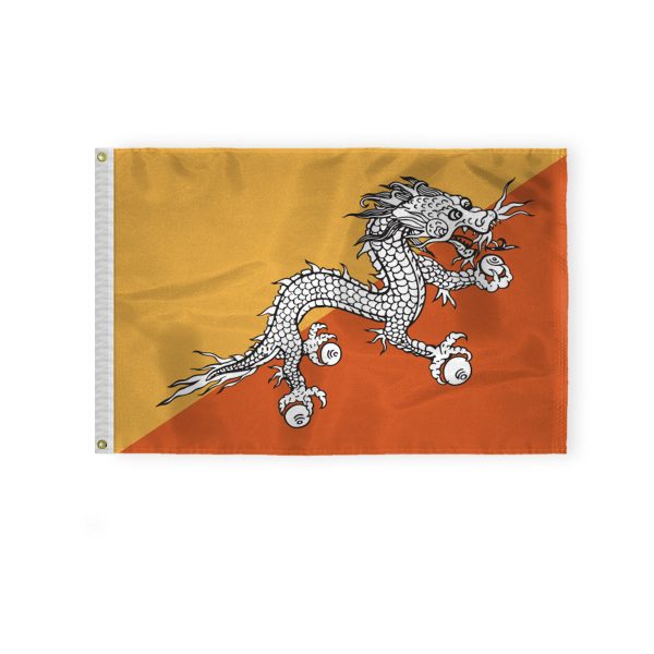 AGAS Bhutan Flag 2x3 ft Outdoor 200D Nylon Double Stitched Hem Never Rust Brass Grommets Canvas Header Bhutanese National Flag