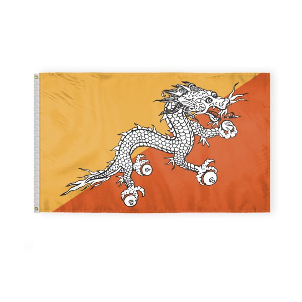 AGAS Bhutan Flag 3x5 ft Double Stitched Hem 100% Polyester