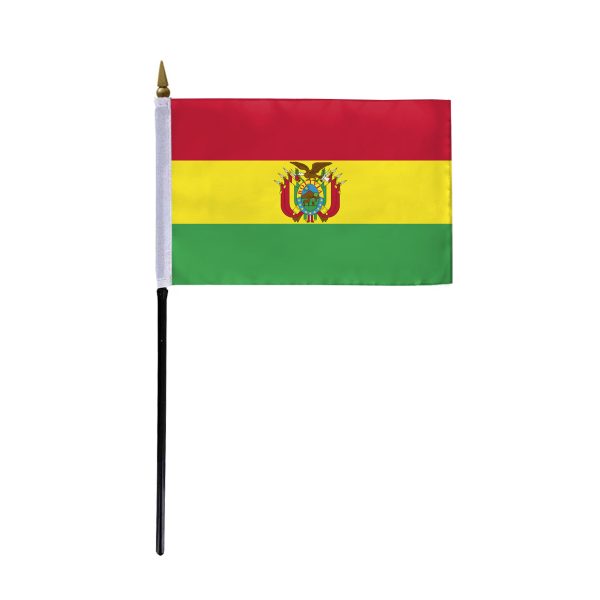 AGAS Bolivia Stick Flag 4x6 inch mounted onto 11 inch Plastic Pole