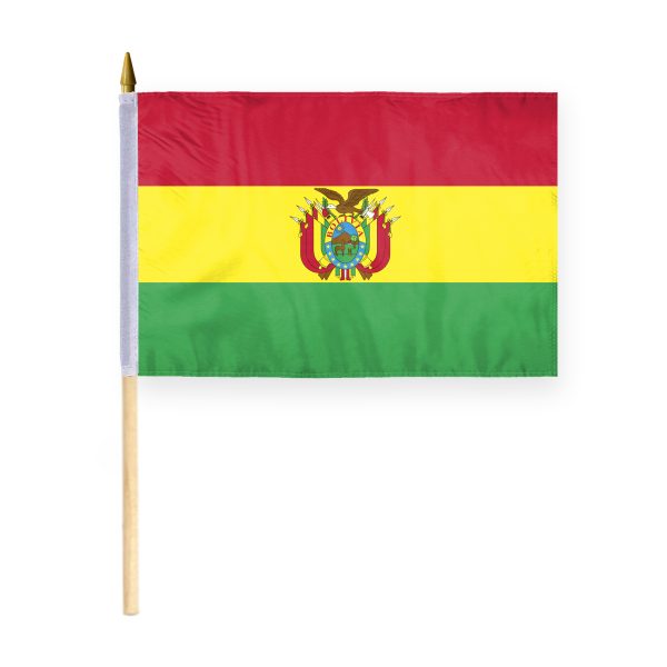 AGAS Bolivia Stick Flag 12x18 inch mounted onto 24 inch Wood Pole