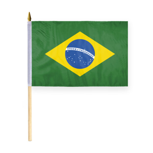 AGAS Brazil Stick Flag 12x18 inch mounted onto 24 inch Wood Pole